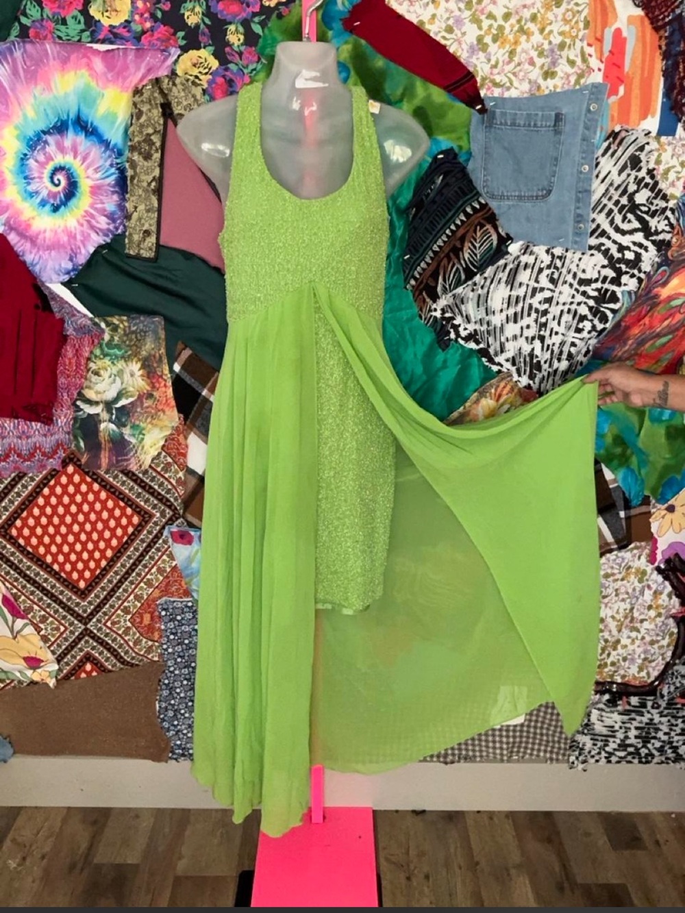 Vintage Fairycore Green Sleeveless Chiffon Maxi Dress